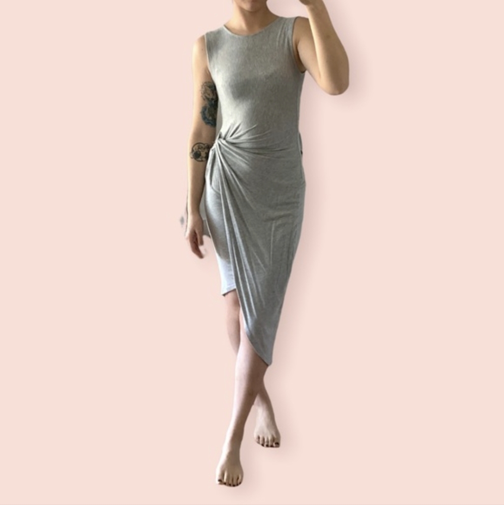 WHICH WE WANT Asymmetrical Knotted Midi Dress